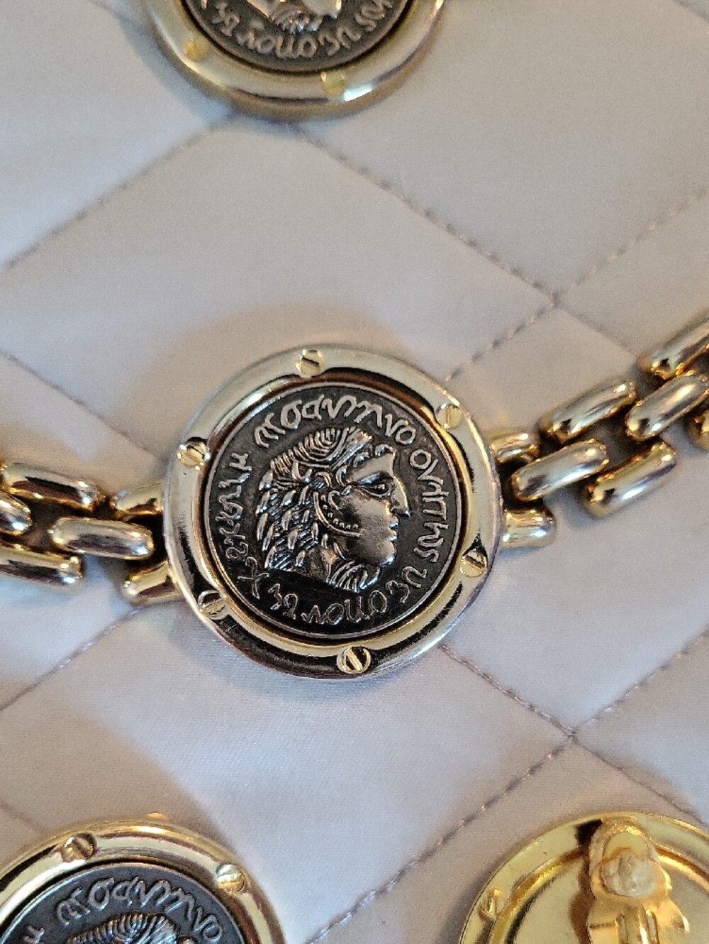 Gold-Tone Coin Medallion Necklace, Bracelet And Clip-on Earring Set - Picture 4 of 5
